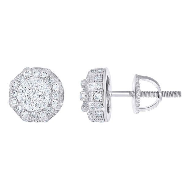 925 Sterling Silver Womens Cubic-Zirconia Round Fashion Stud Earrings