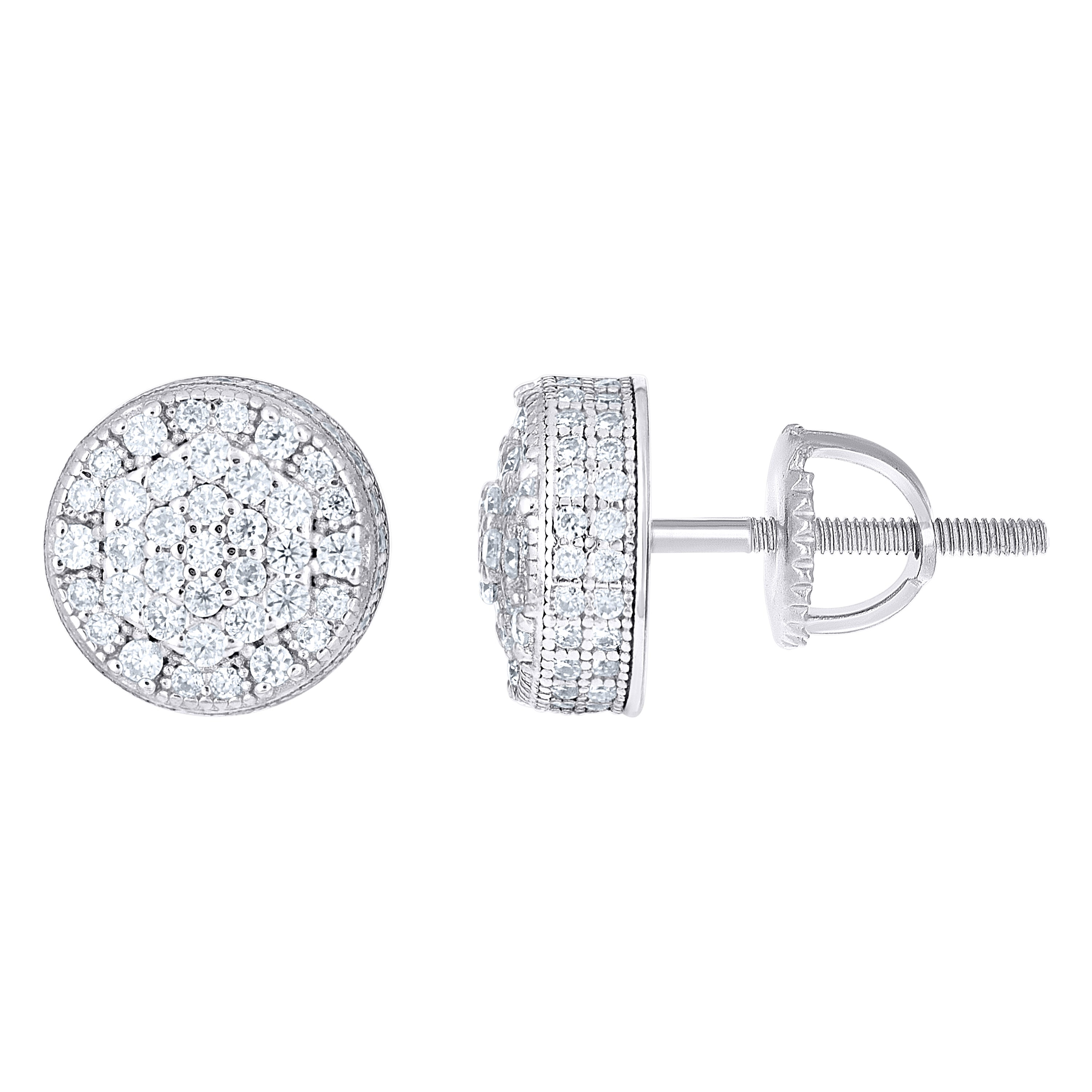 925 Sterling Silver Unisex Cubic-Zirconia Round Fashion Stud Earrings