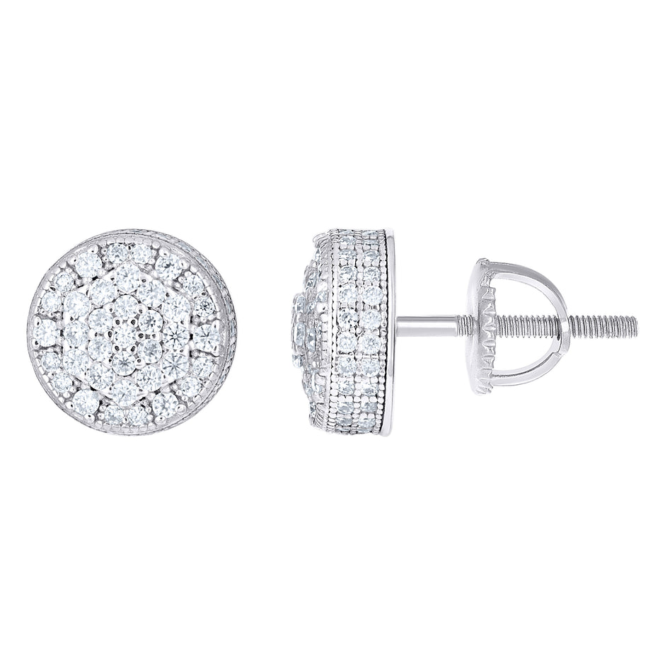 925 Sterling Silver Unisex Cubic-Zirconia Round Fashion Stud Earrings