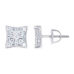 925 Sterling Silver Unisex Round Baguette Cubic-Zirconia Square Fashion Stud Earrings