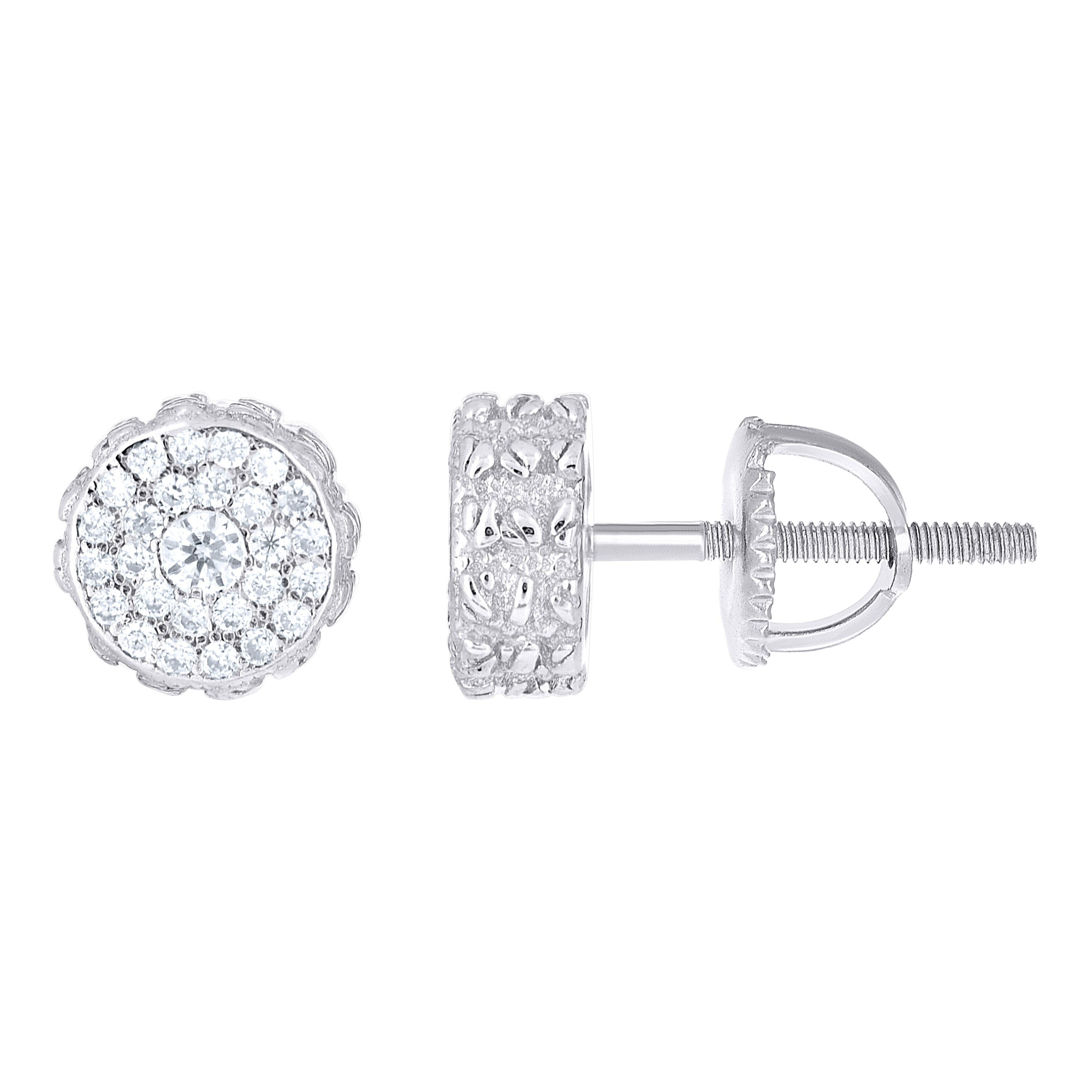 925 Sterling Silver Unisex Cubic-Zirconia Round Fashion Stud Earrings