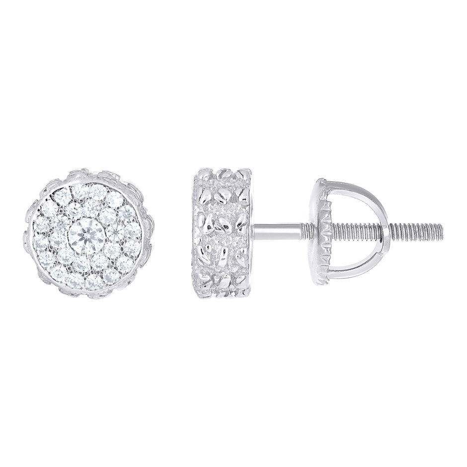 925 Sterling Silver Unisex Cubic-Zirconia Round Fashion Stud Earrings