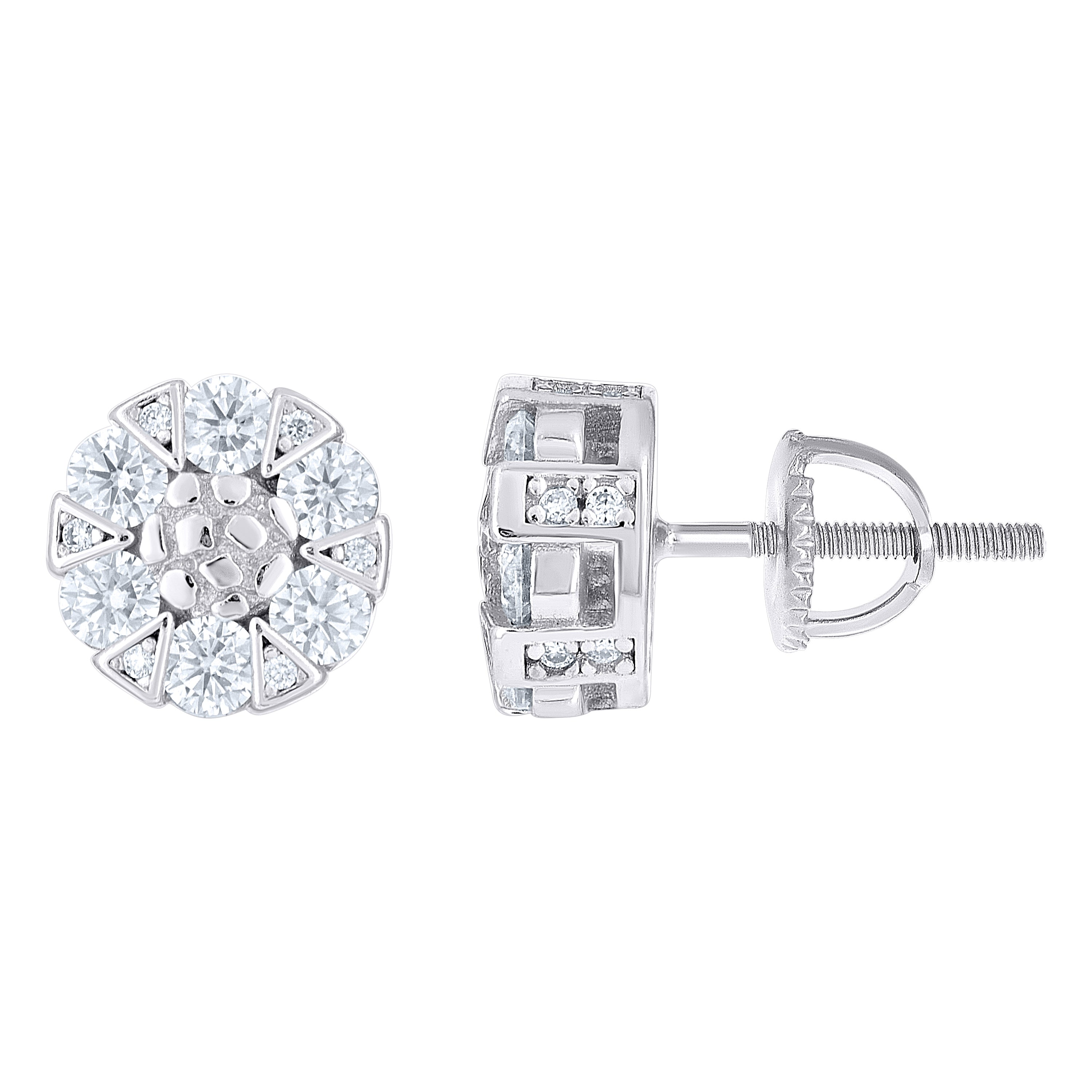 925 Sterling Silver Unisex Cubic-Zirconia Round Fashion Stud Earrings