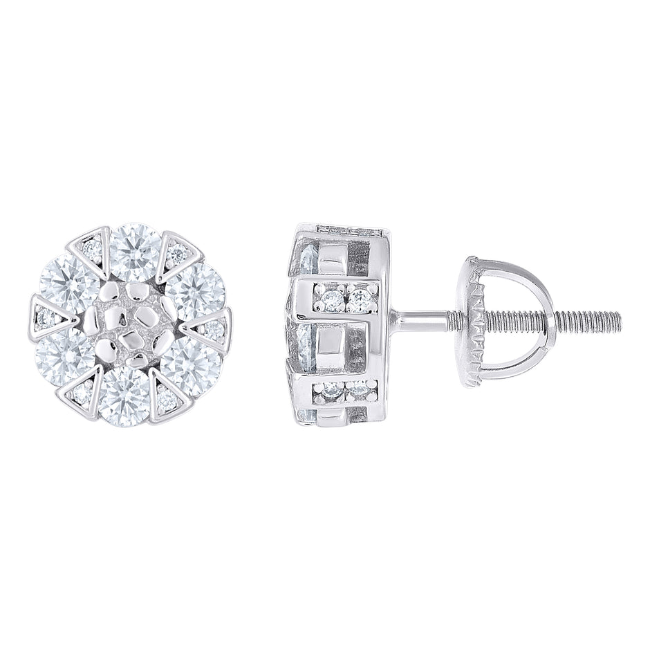 925 Sterling Silver Unisex Cubic-Zirconia Round Fashion Stud Earrings