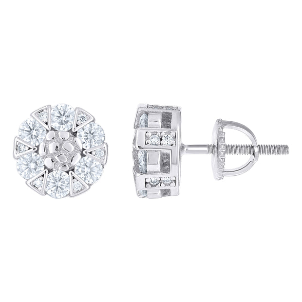 925 Sterling Silver Unisex Cubic-Zirconia Round Fashion Stud Earrings