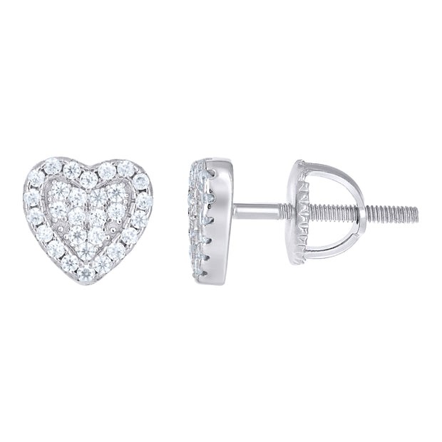 925 Sterling Silver Womens Cubic-Zirconia Heart Stud Earrings