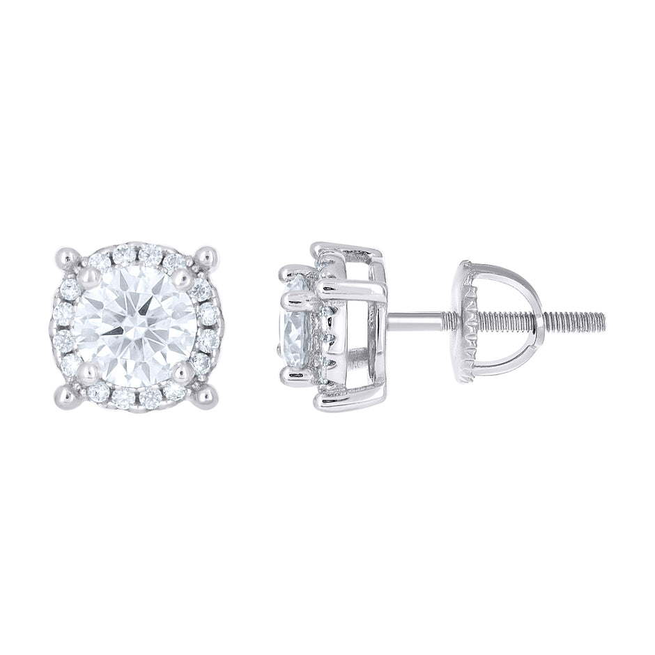 925 Sterling Silver Unisex Cubic-Zirconia Round Fashion Stud Earrings