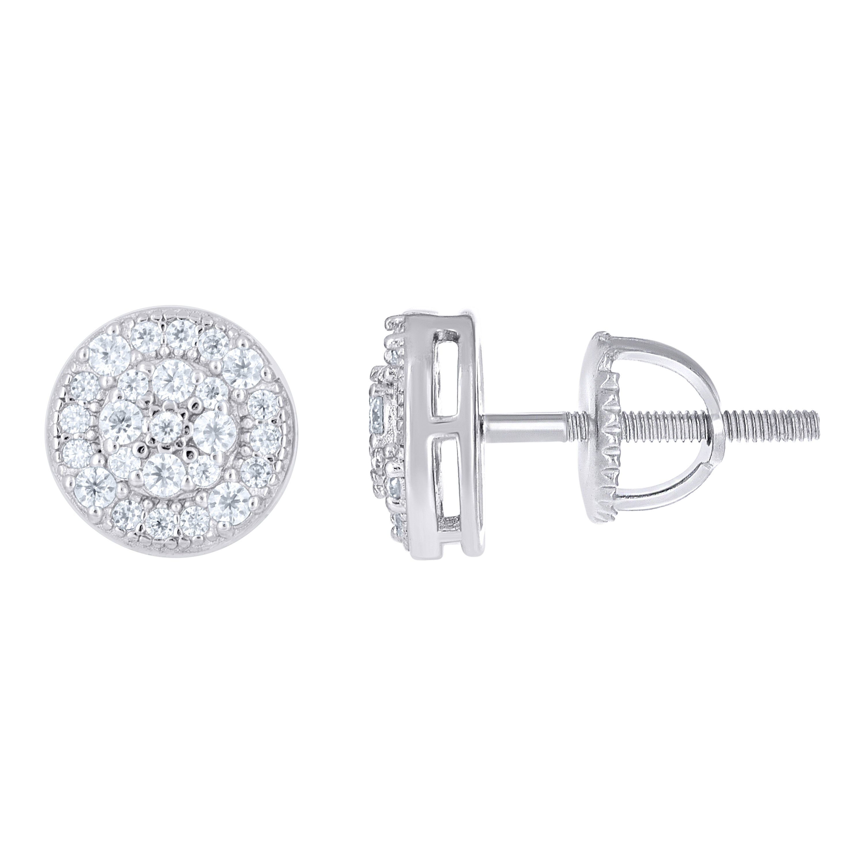 925 Sterling Silver Unisex Cubic-Zirconia Round Fashion Stud Earrings