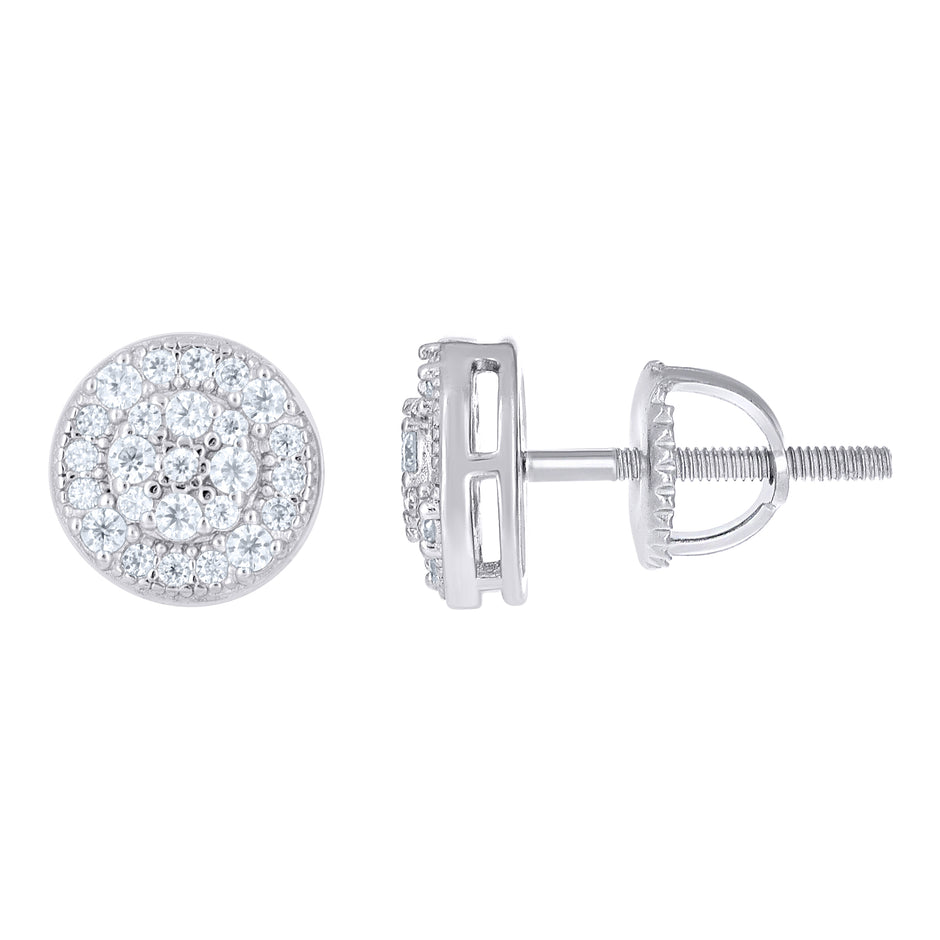 925 Sterling Silver Unisex Cubic-Zirconia Round Fashion Stud Earrings
