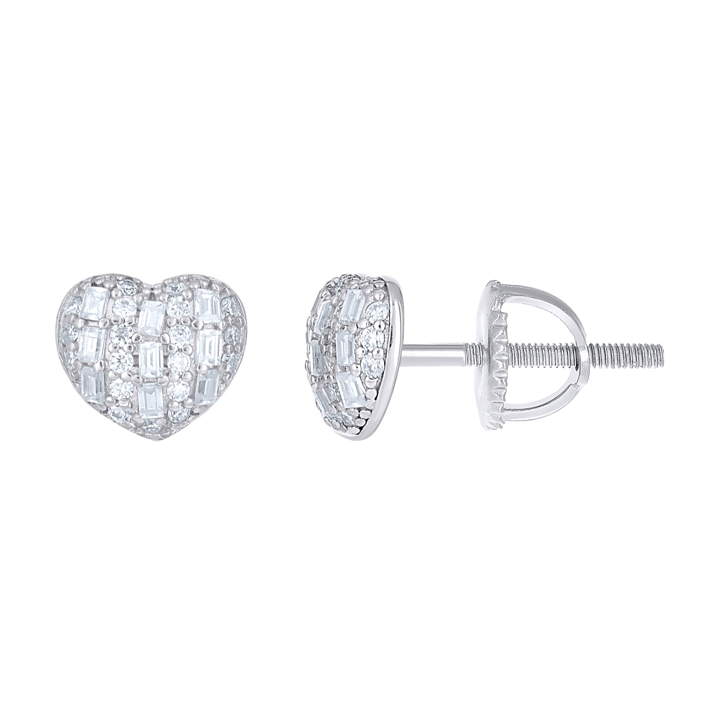 925 Sterling Silver Womens Round Baguette 0.20ct, 0.33ct Moissanite Heart Stud Earrings