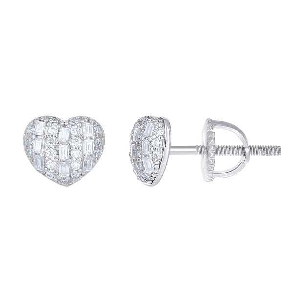 925 Sterling Silver Womens Round Baguette 0.20ct, 0.33ct Moissanite Heart Stud Earrings