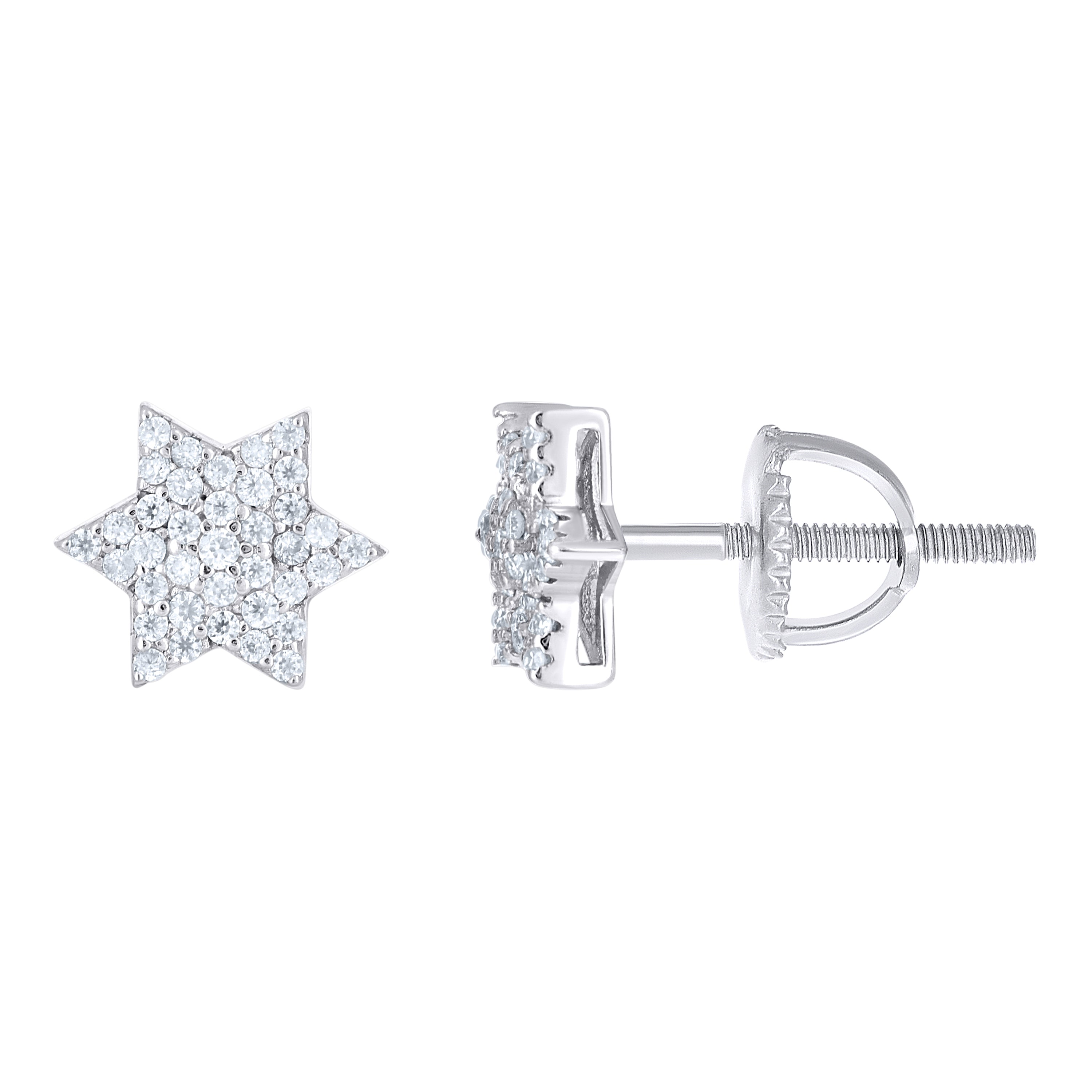 925 Sterling Silver Unisex Round 0.25ct Moissanite Star Of David Religious Stud Earrings