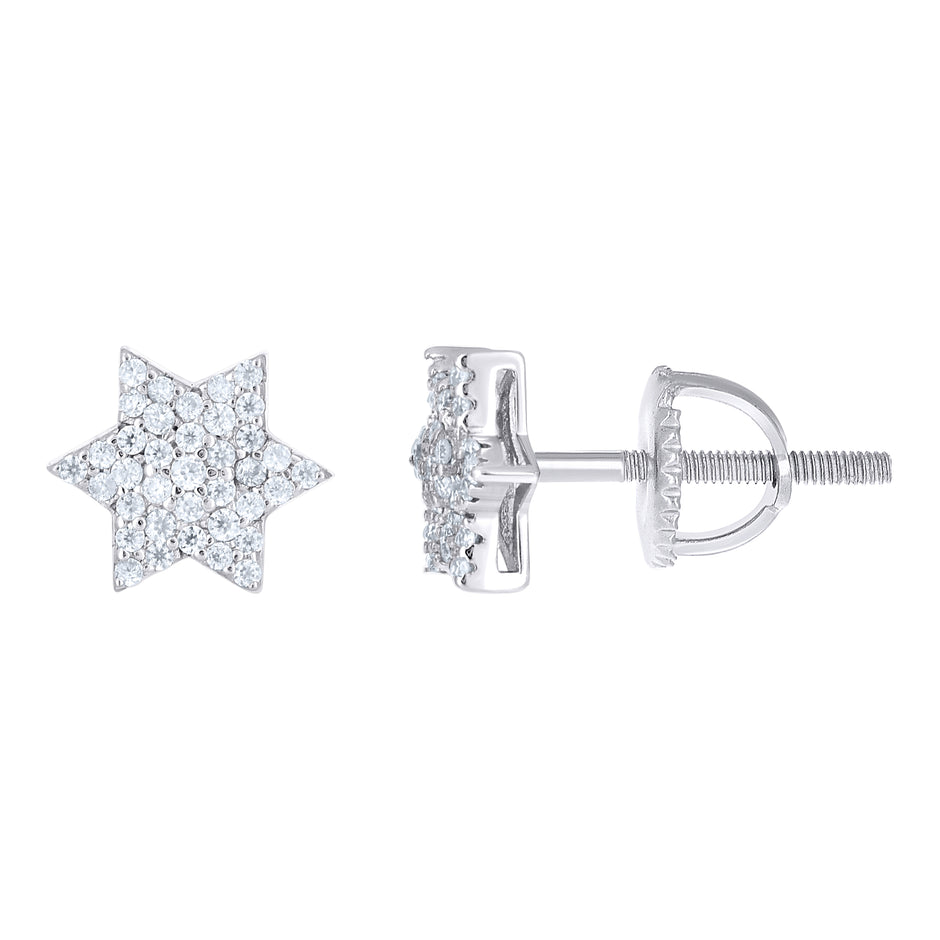 925 Sterling Silver Unisex Round 0.25ct Moissanite Star Of David Religious Stud Earrings