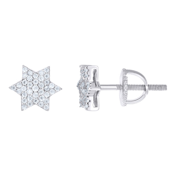 925 Sterling Silver Unisex Round 0.25ct Moissanite Star Of David Religious Stud Earrings