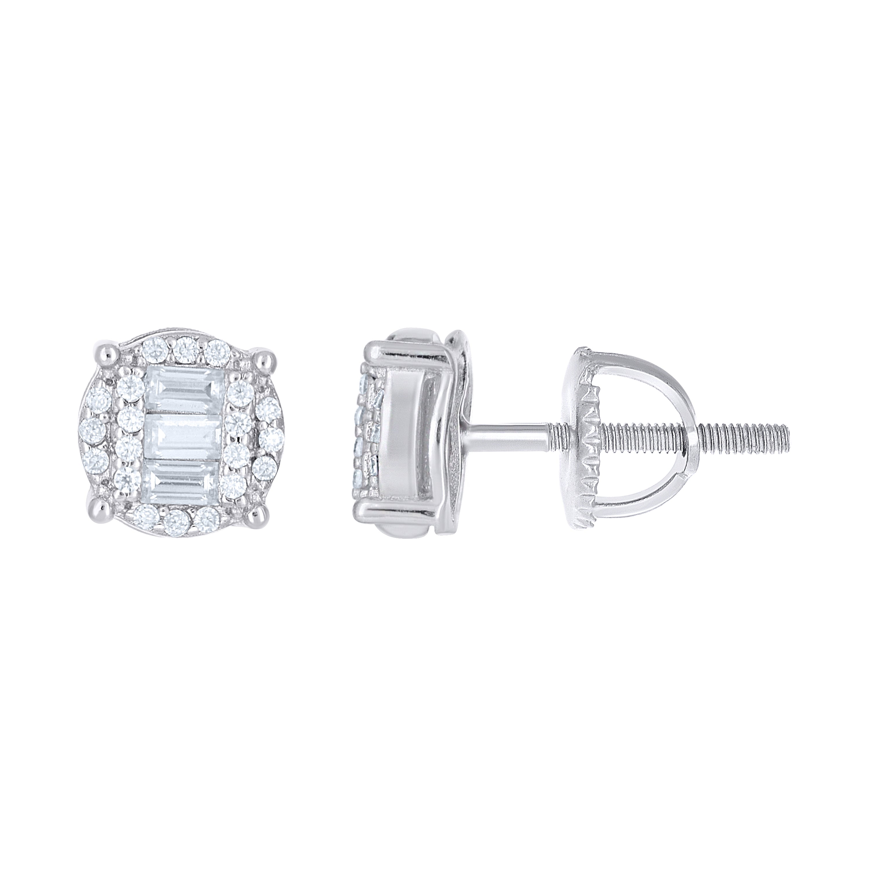 925 Sterling Silver Unisex Round Baguette 0.16ct, 0.36ct Moissanite Round Fashion Stud Earrings