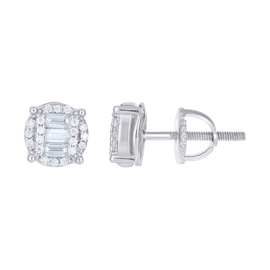 925 Sterling Silver Unisex Round Baguette 0.16ct, 0.36ct Moissanite Round Fashion Stud Earrings