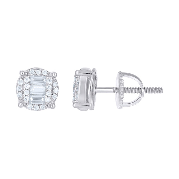 925 Sterling Silver Unisex Round Baguette 0.16ct, 0.36ct Moissanite Round Fashion Stud Earrings