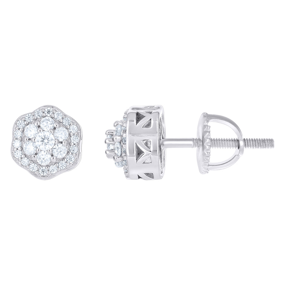 925 Sterling Silver Womens Round 0.44ct Moissanite Flower Fashion Stud Earrings