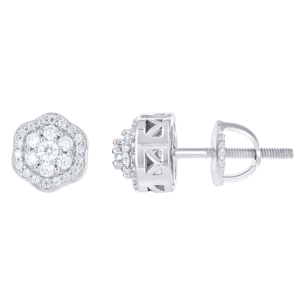 925 Sterling Silver Womens Round 0.44ct Moissanite Flower Fashion Stud Earrings