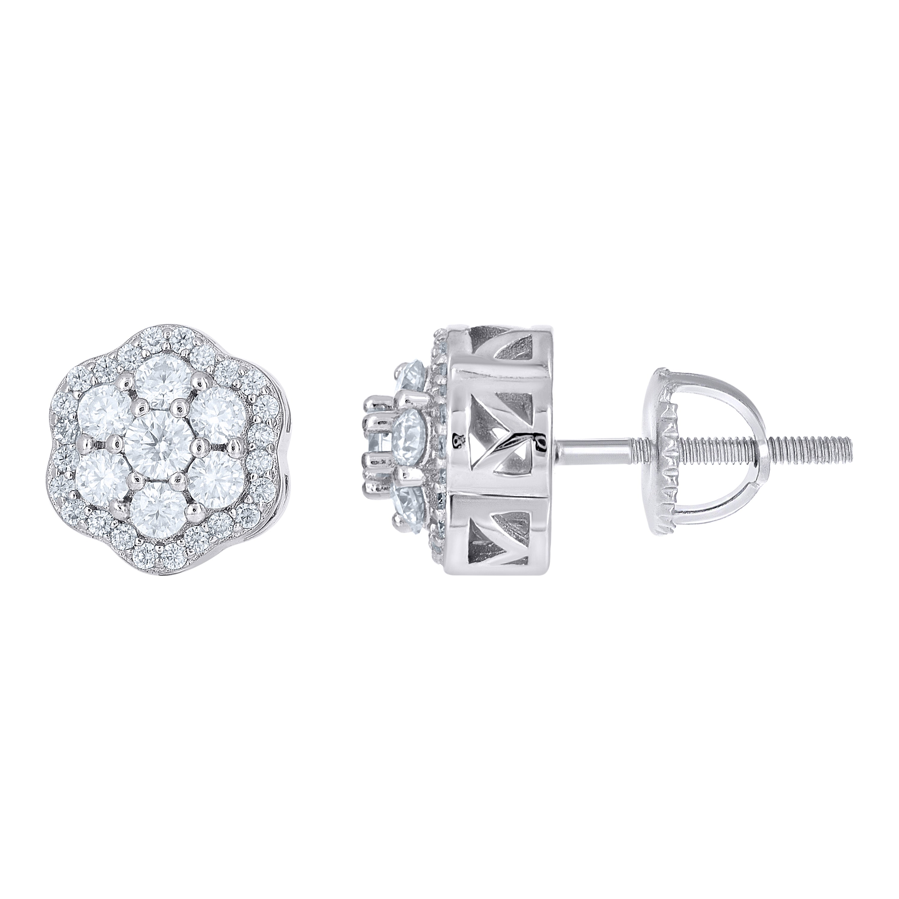 925 Sterling Silver Womens Round 0.98ct Moissanite Flower Fashion Stud Earrings