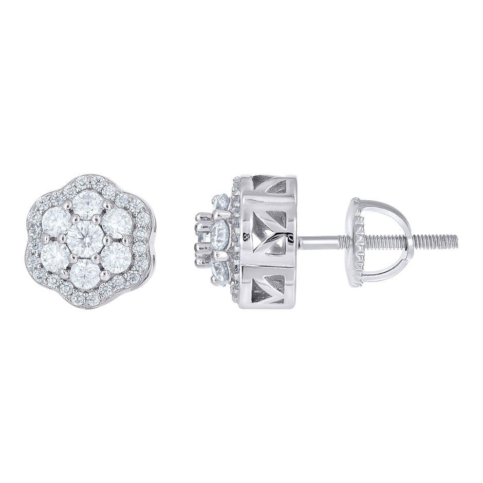 925 Sterling Silver Womens Round 0.98ct Moissanite Flower Fashion Stud Earrings