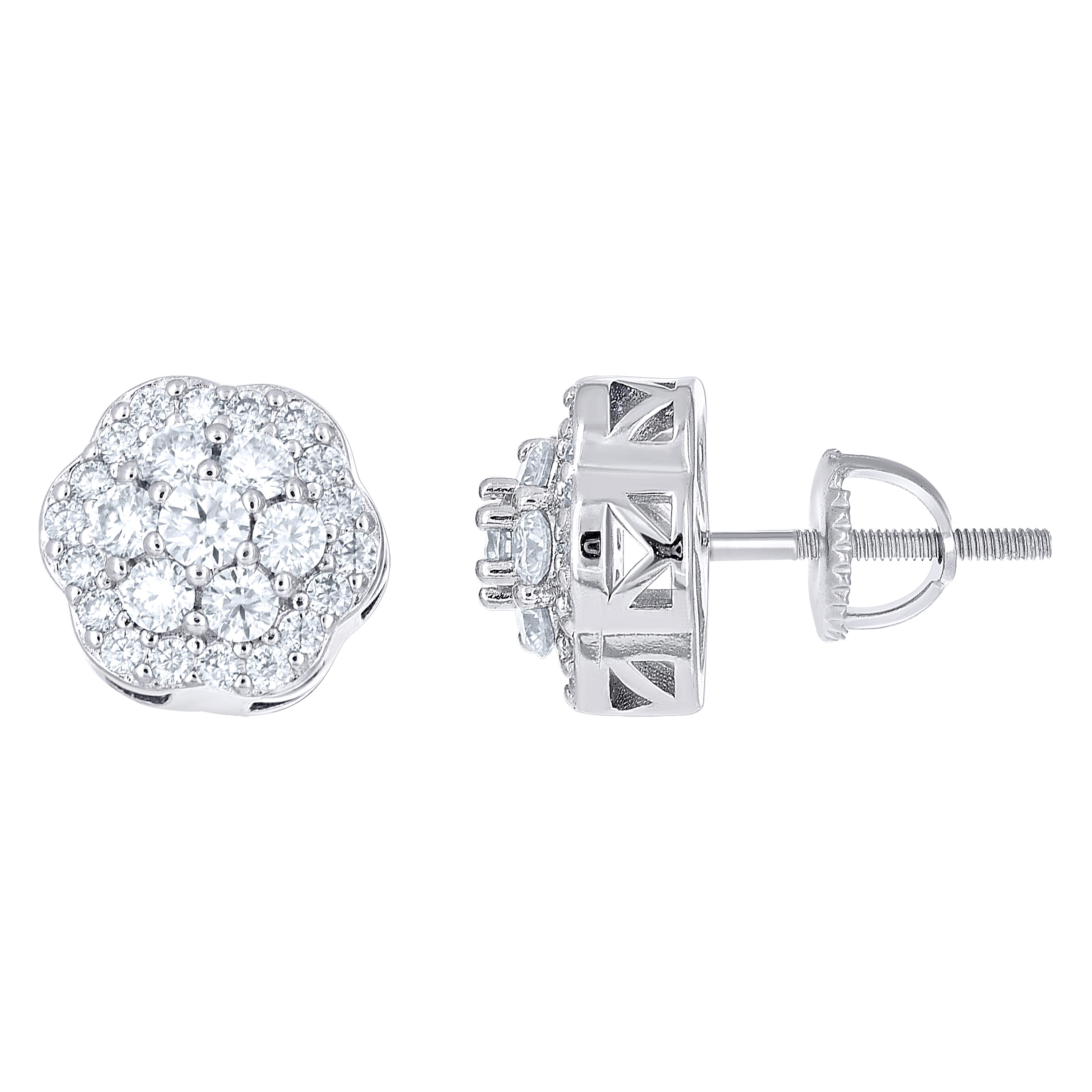 925 Sterling Silver Womens Round 1.59ct Moissanite Flower Fashion Stud Earrings