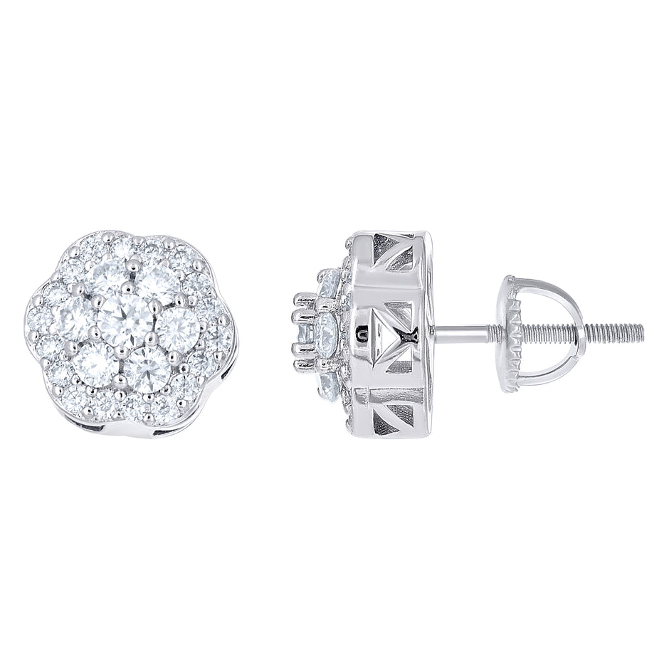 925 Sterling Silver Womens Round 1.59ct Moissanite Flower Fashion Stud Earrings