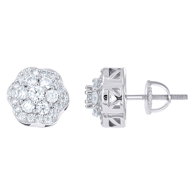 925 Sterling Silver Womens Round 1.59ct Moissanite Flower Fashion Stud Earrings
