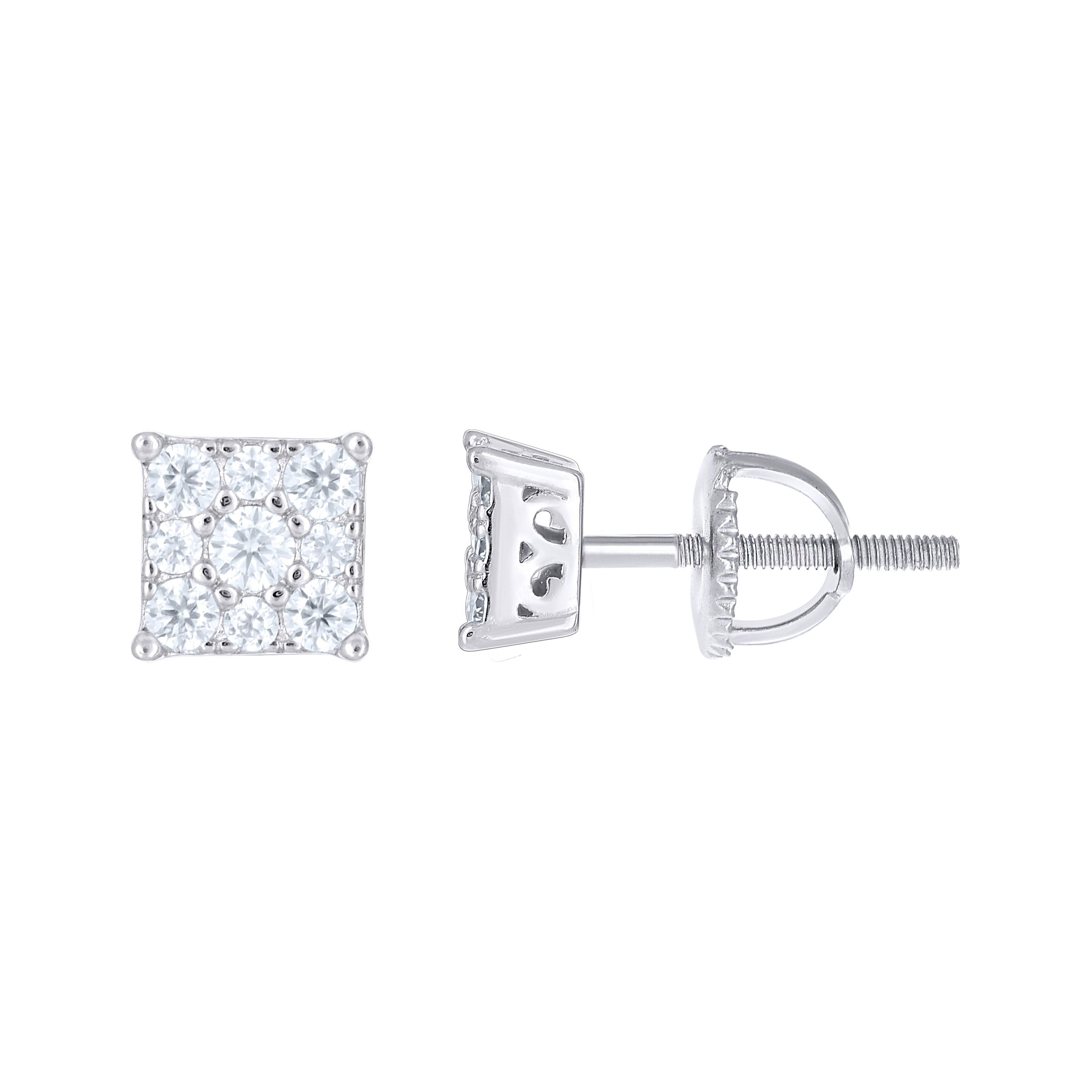 925 Sterling Silver Unisex Round 0.53ct Moissanite Square Fashion Stud Earrings