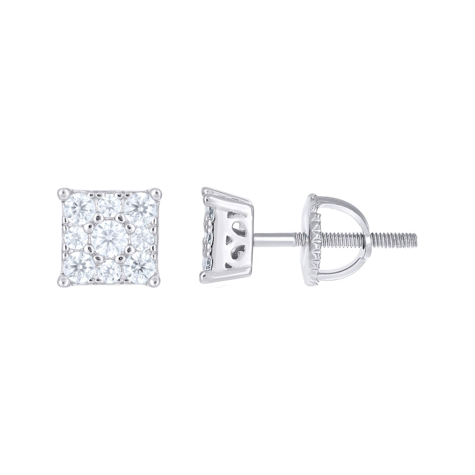 925 Sterling Silver Unisex Round 0.53ct Moissanite Square Fashion Stud Earrings