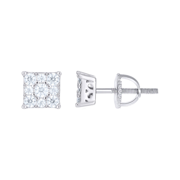 925 Sterling Silver Unisex Round 0.53ct Moissanite Square Fashion Stud Earrings