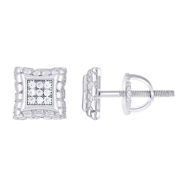 925 Sterling Silver Womens Round 0.09ct Moissanite Square Fashion Stud Earrings