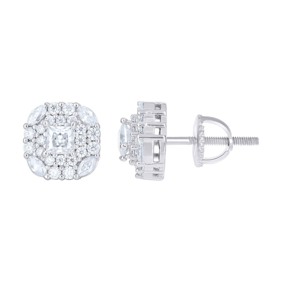 925 Sterling Silver Womens Round Marquise/Princess-cut 0.35ct, 0.93ct Moissanite Square Fashion Stud Earrings