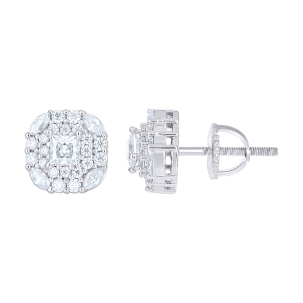 925 Sterling Silver Womens Round Marquise/Princess-cut 0.35ct, 0.93ct Moissanite Square Fashion Stud Earrings
