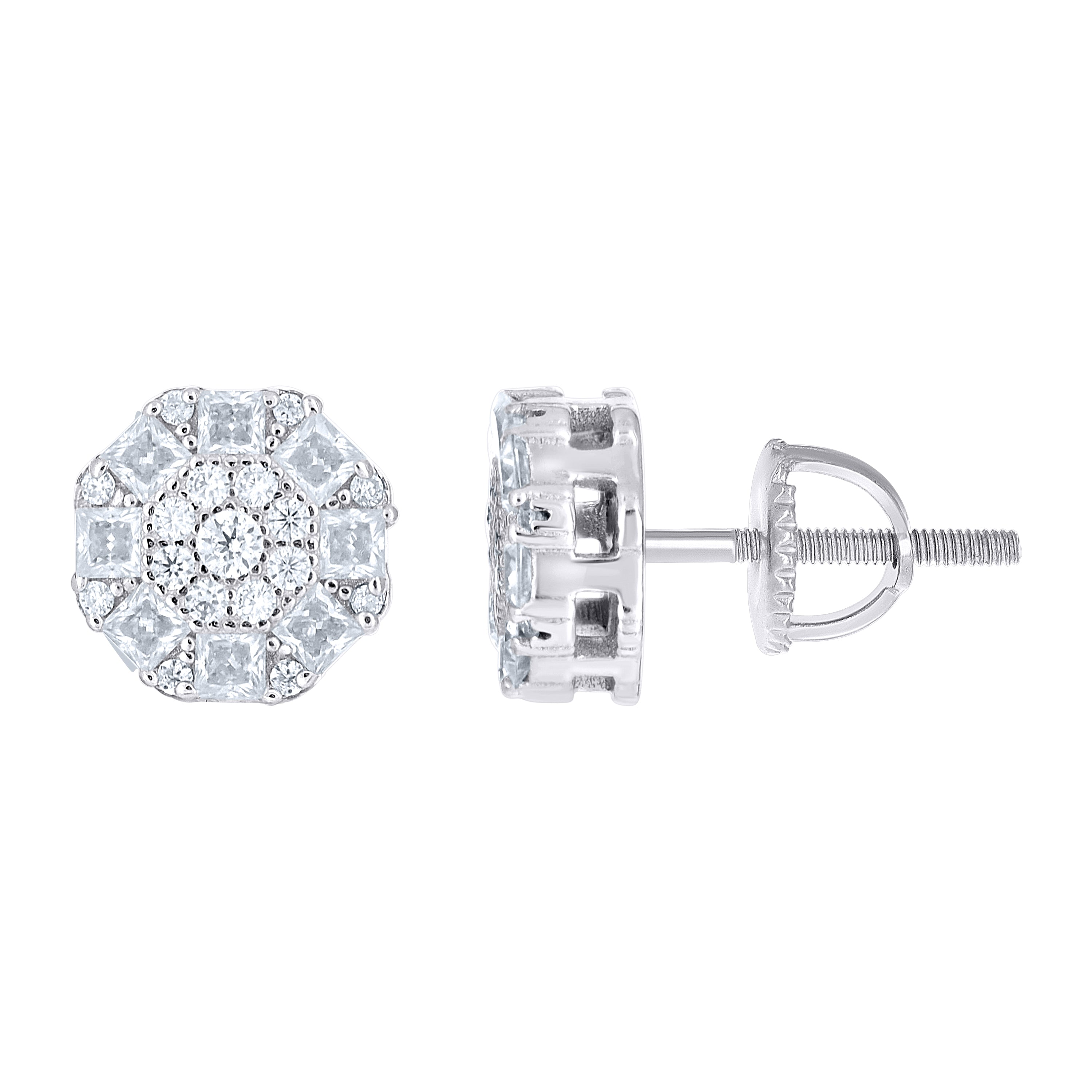925 Sterling Silver Womens Round Princess-cut 0.31ct, 0.91ct Moissanite Round Fashion Stud Earrings