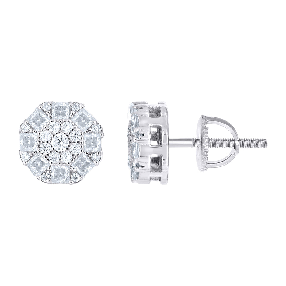 925 Sterling Silver Womens Round Princess-cut 0.31ct, 0.91ct Moissanite Round Fashion Stud Earrings
