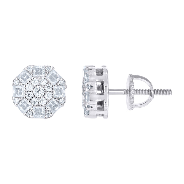 925 Sterling Silver Womens Round Princess-cut 0.31ct, 0.91ct Moissanite Round Fashion Stud Earrings
