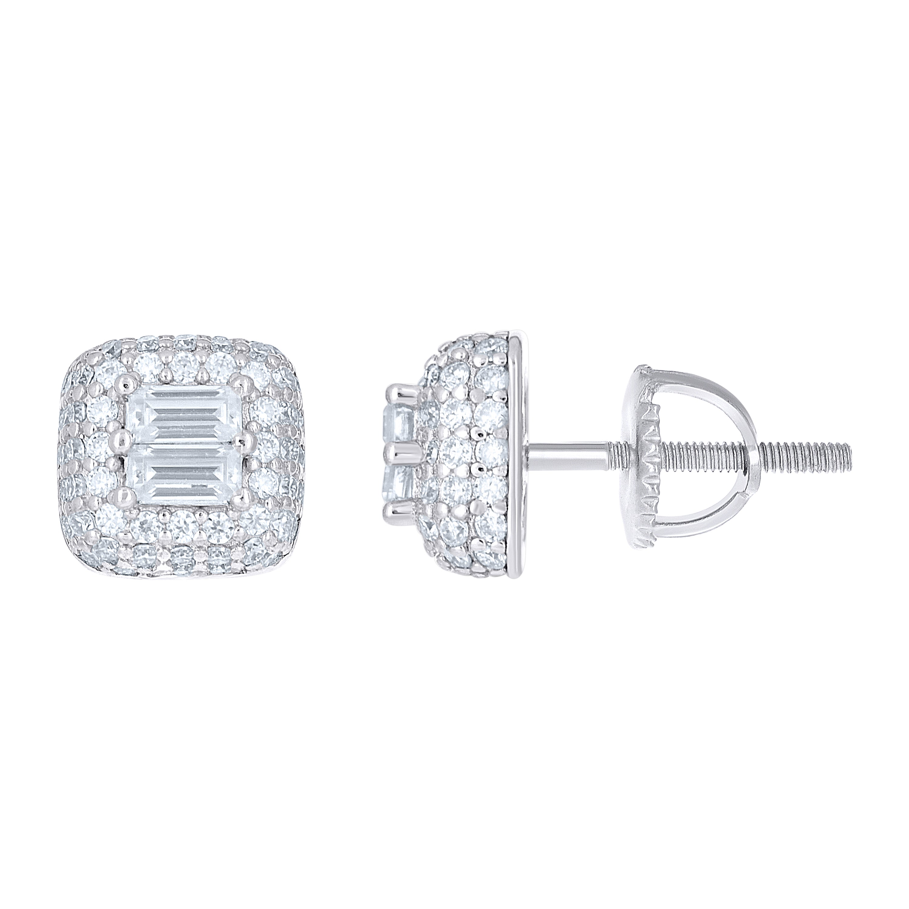 925 Sterling Silver Womens Round Baguette 0.96ct, 0.56ct Moissanite Square Fashion Stud Earrings