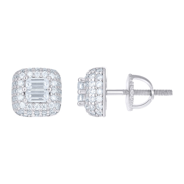 925 Sterling Silver Womens Round Baguette 0.96ct, 0.56ct Moissanite Square Fashion Stud Earrings