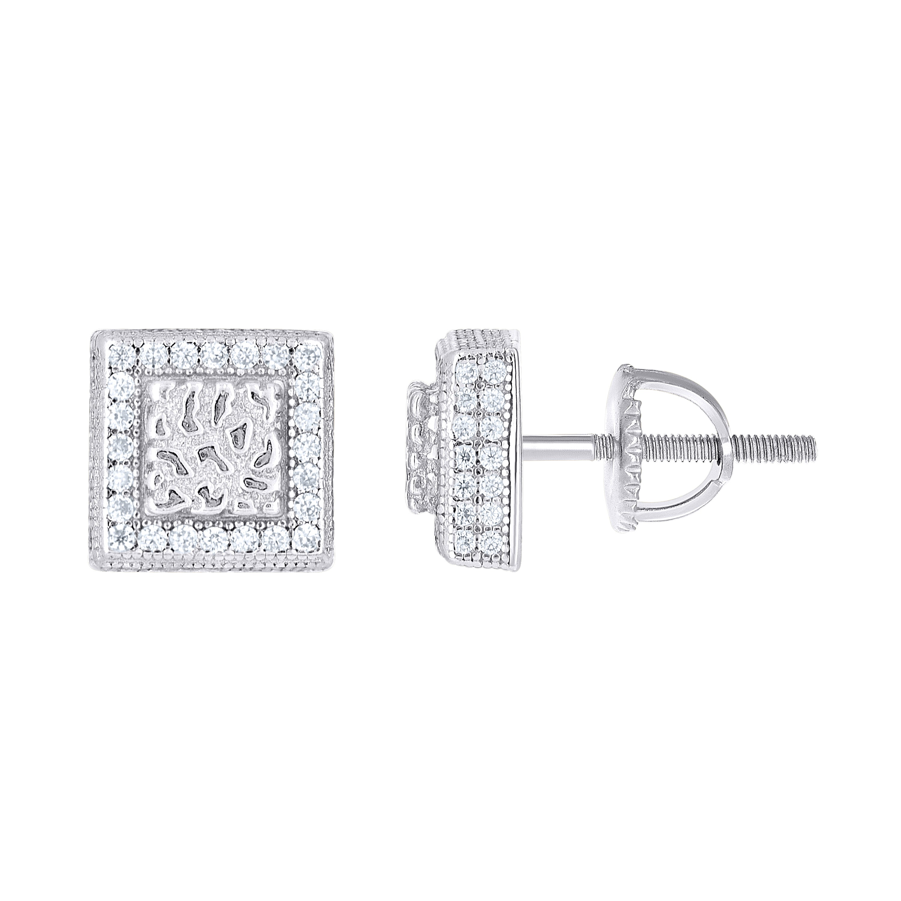 925 Sterling Silver Womens Round 0.82ct Moissanite Square Fashion Stud Earrings