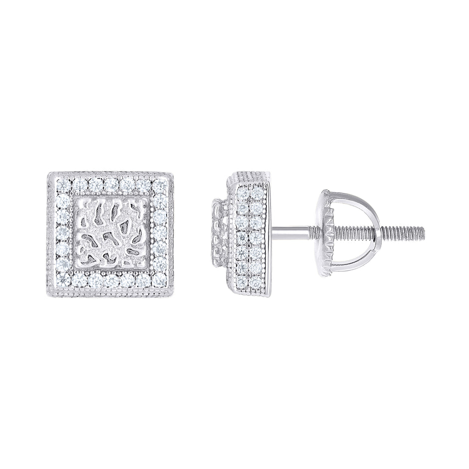 925 Sterling Silver Womens Round 0.82ct Moissanite Square Fashion Stud Earrings