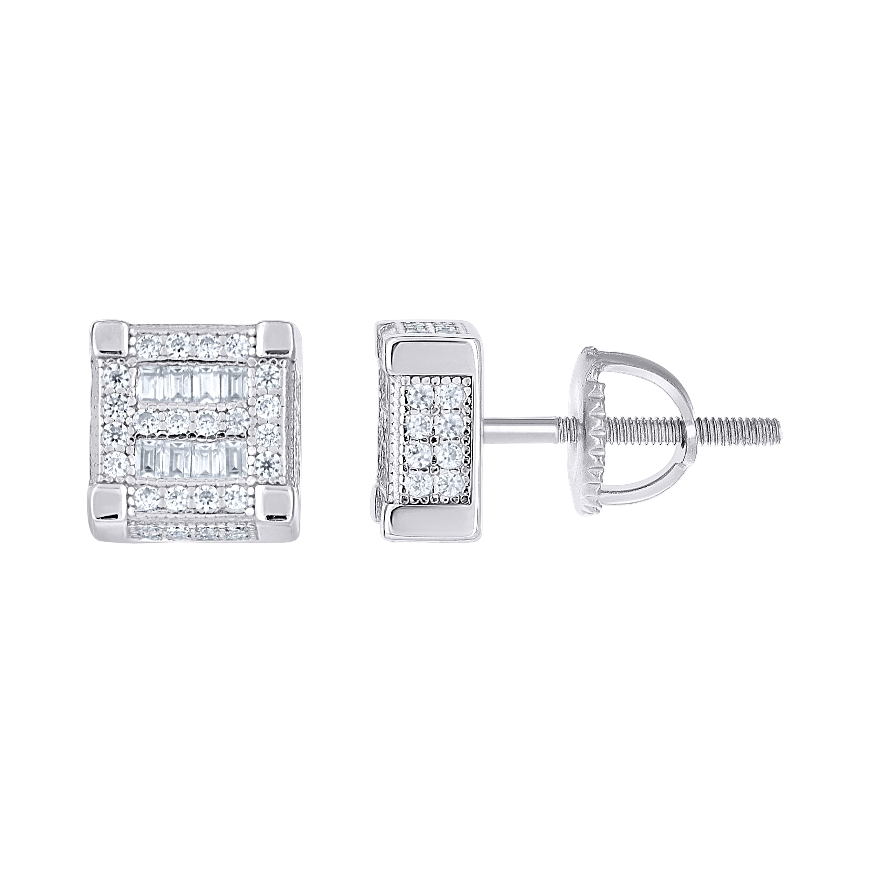 925 Sterling Silver Unisex Round Baguette 0.54ct, 0.30ct Moissanite Square Fashion Stud Earrings