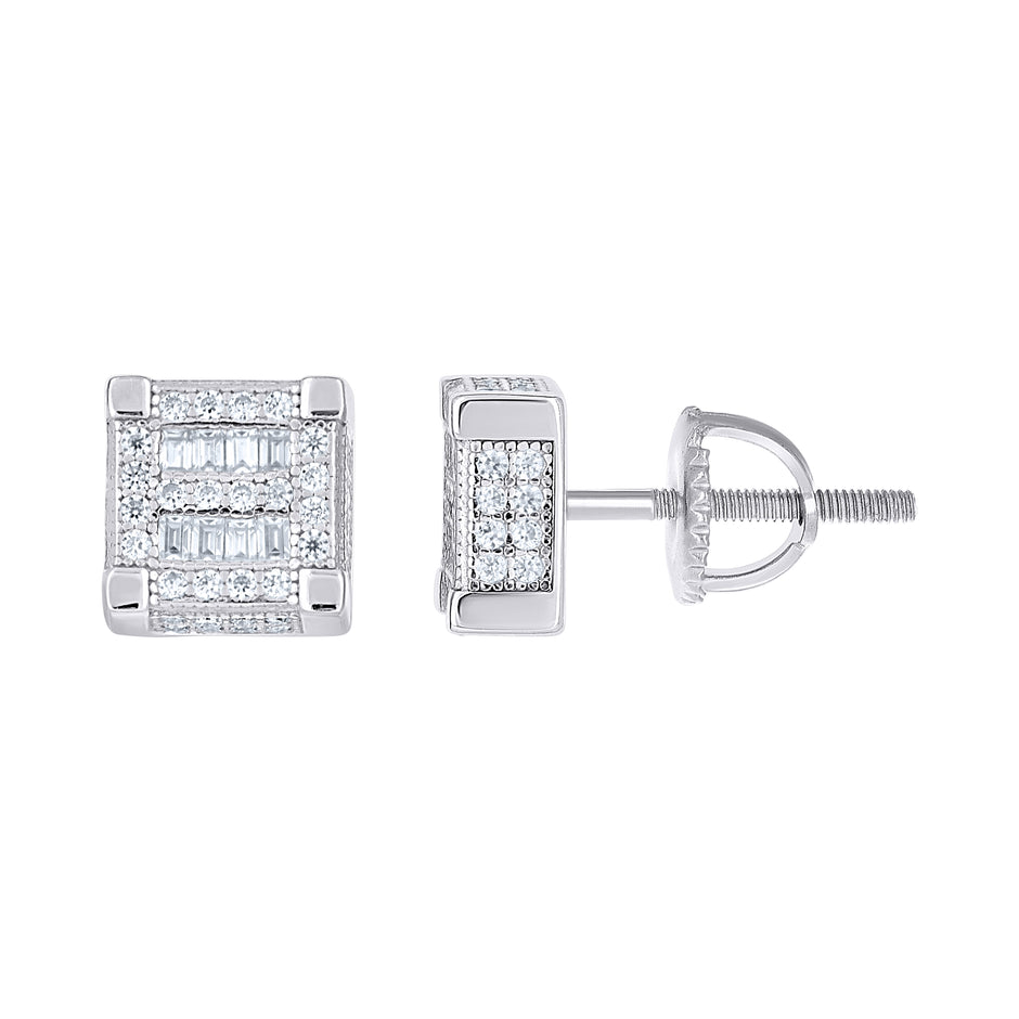 925 Sterling Silver Unisex Round Baguette 0.54ct, 0.30ct Moissanite Square Fashion Stud Earrings