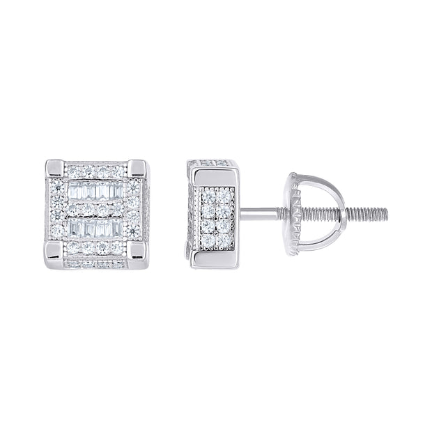 925 Sterling Silver Unisex Round Baguette 0.54ct, 0.30ct Moissanite Square Fashion Stud Earrings