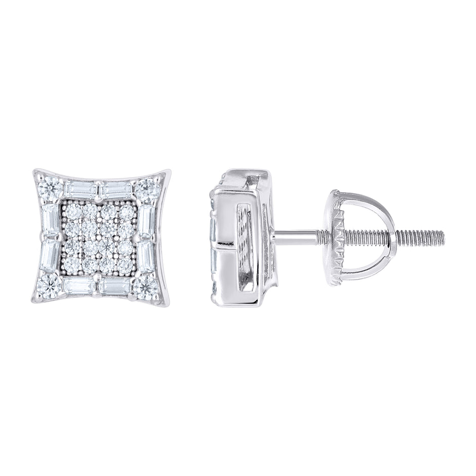 925 Sterling Silver Unisex Round Baguette 0.31ct, 0.44ct Moissanite Square Fashion Stud Earrings
