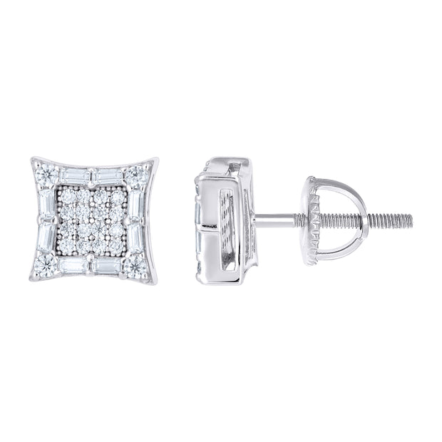 925 Sterling Silver Unisex Round Baguette 0.31ct, 0.44ct Moissanite Square Fashion Stud Earrings
