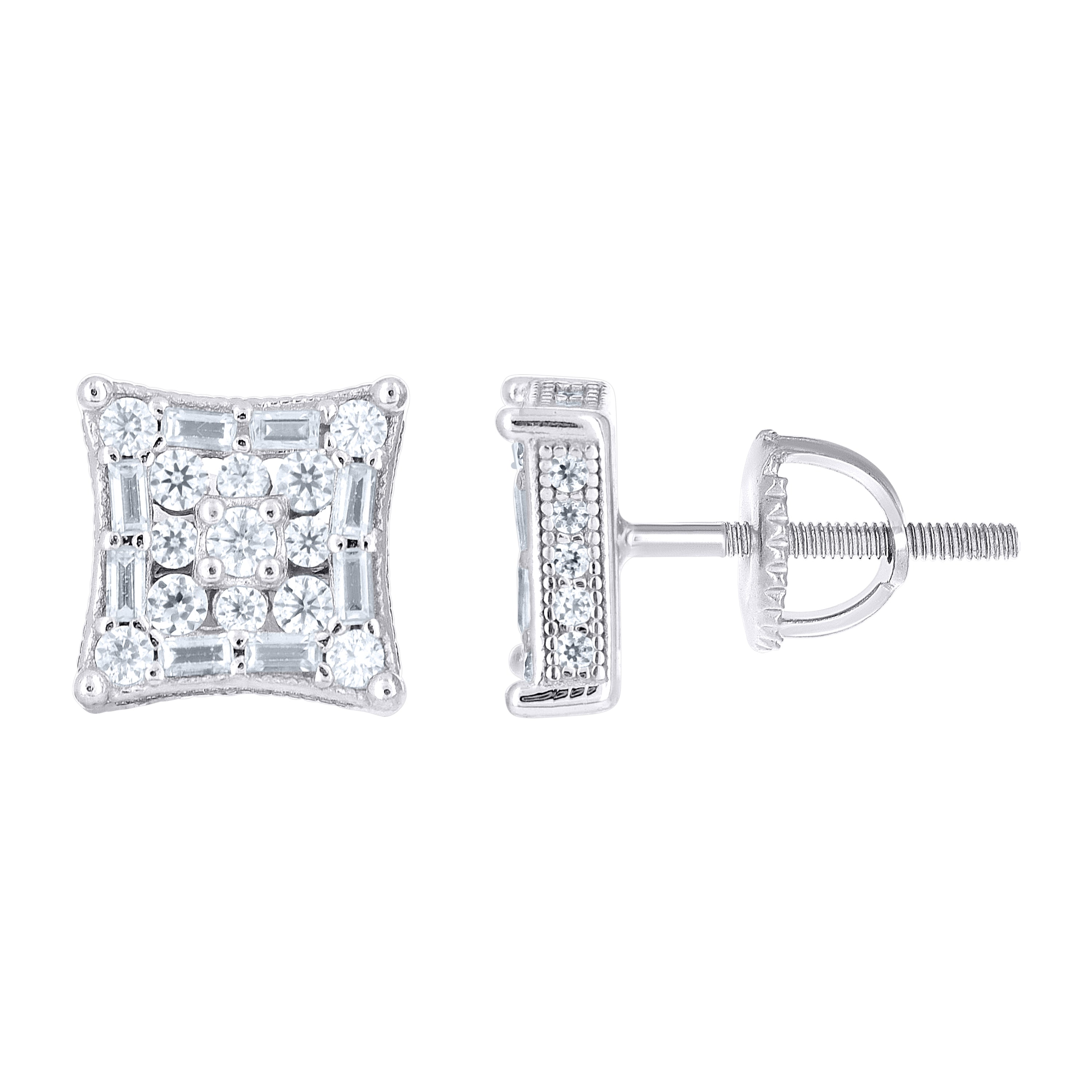 925 Sterling Silver Unisex Round Baguette 0.68ct, 0.44ct Moissanite Square Fashion Stud Earrings