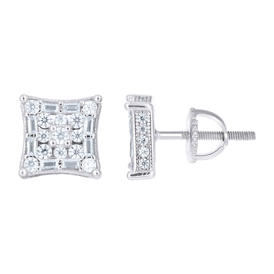 925 Sterling Silver Unisex Round Baguette 0.68ct, 0.44ct Moissanite Square Fashion Stud Earrings