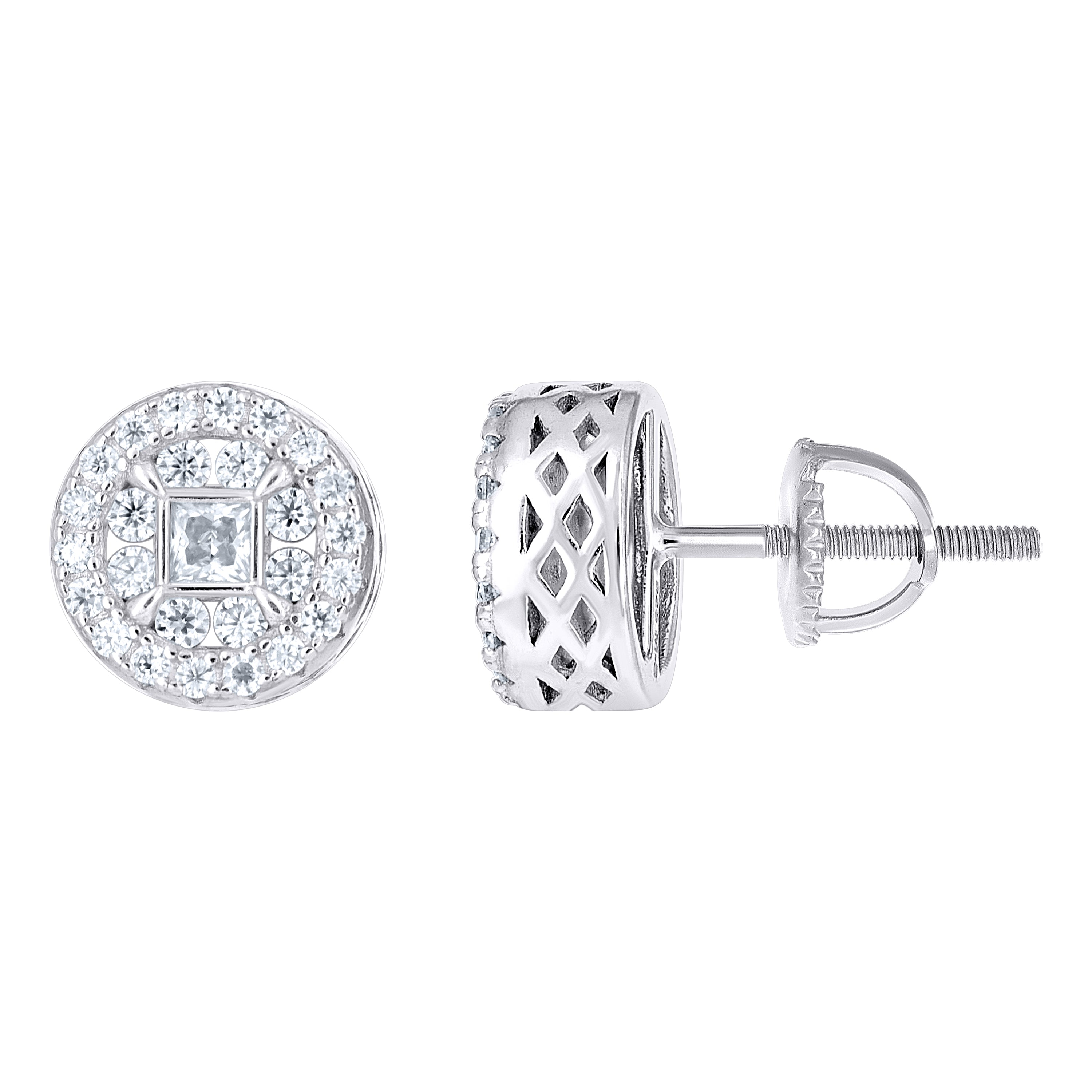 925 Sterling Silver Womens Round Princess-cut 0.59ct, 0.20ct Moissanite Round Fashion Stud Earrings