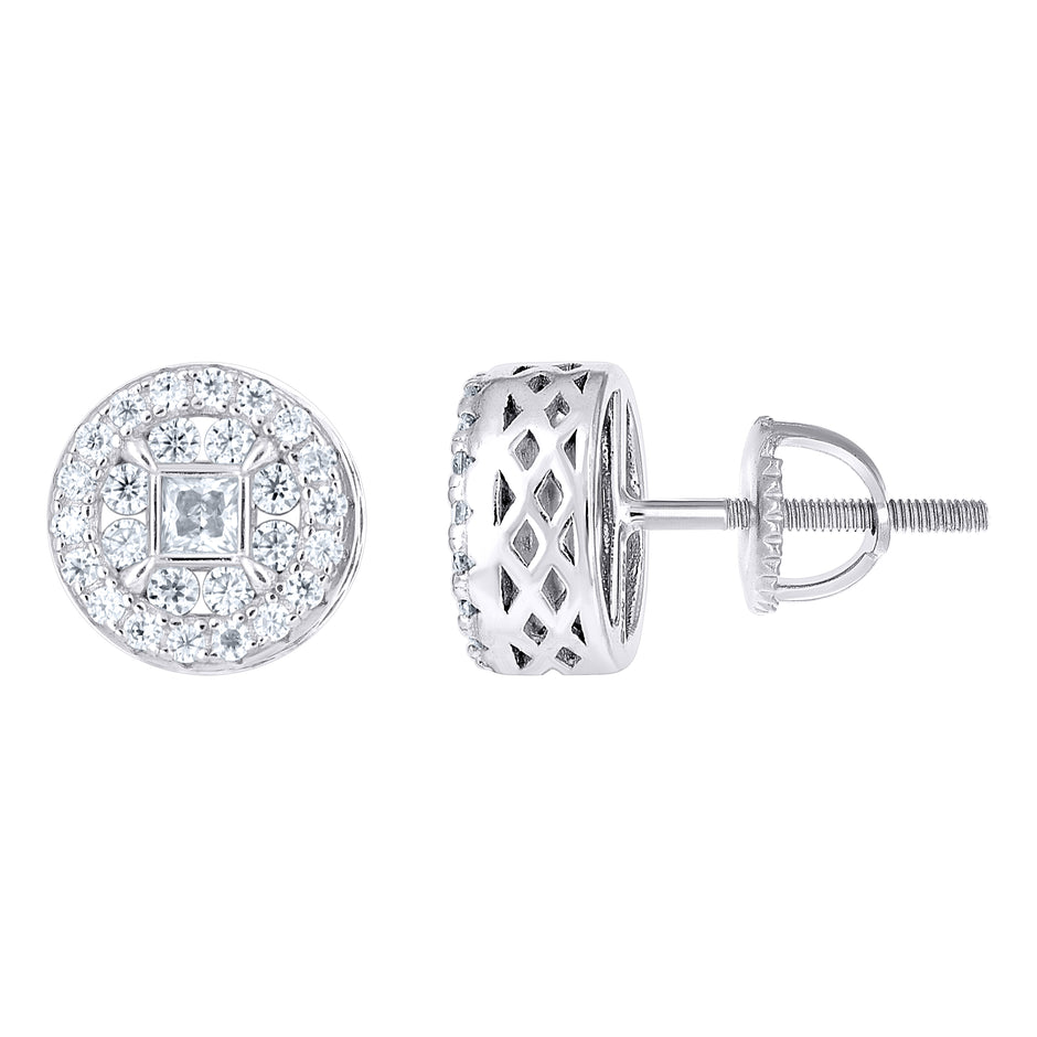 925 Sterling Silver Womens Round Princess-cut 0.59ct, 0.20ct Moissanite Round Fashion Stud Earrings